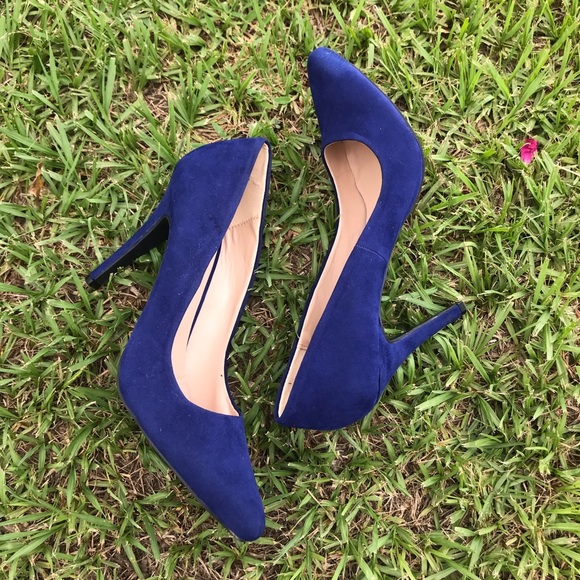 De Blossom Collection Shoes - Royal Blue Suede Heels